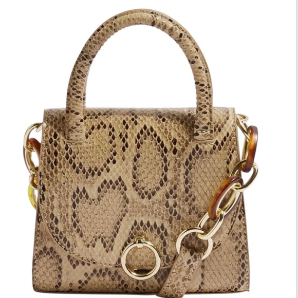 HP. TOPSHOP Marley Mini Snakeskin Pattern & Golden Ring-Detail Strap Purse - Picture 1 of 9